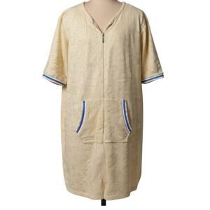 Stan Herman Chenille Zip Front Yellow Lounger Blue Trim Women’s P2X